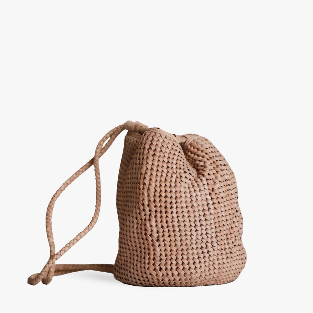 Elegant Tan Woven Drawstring Bag